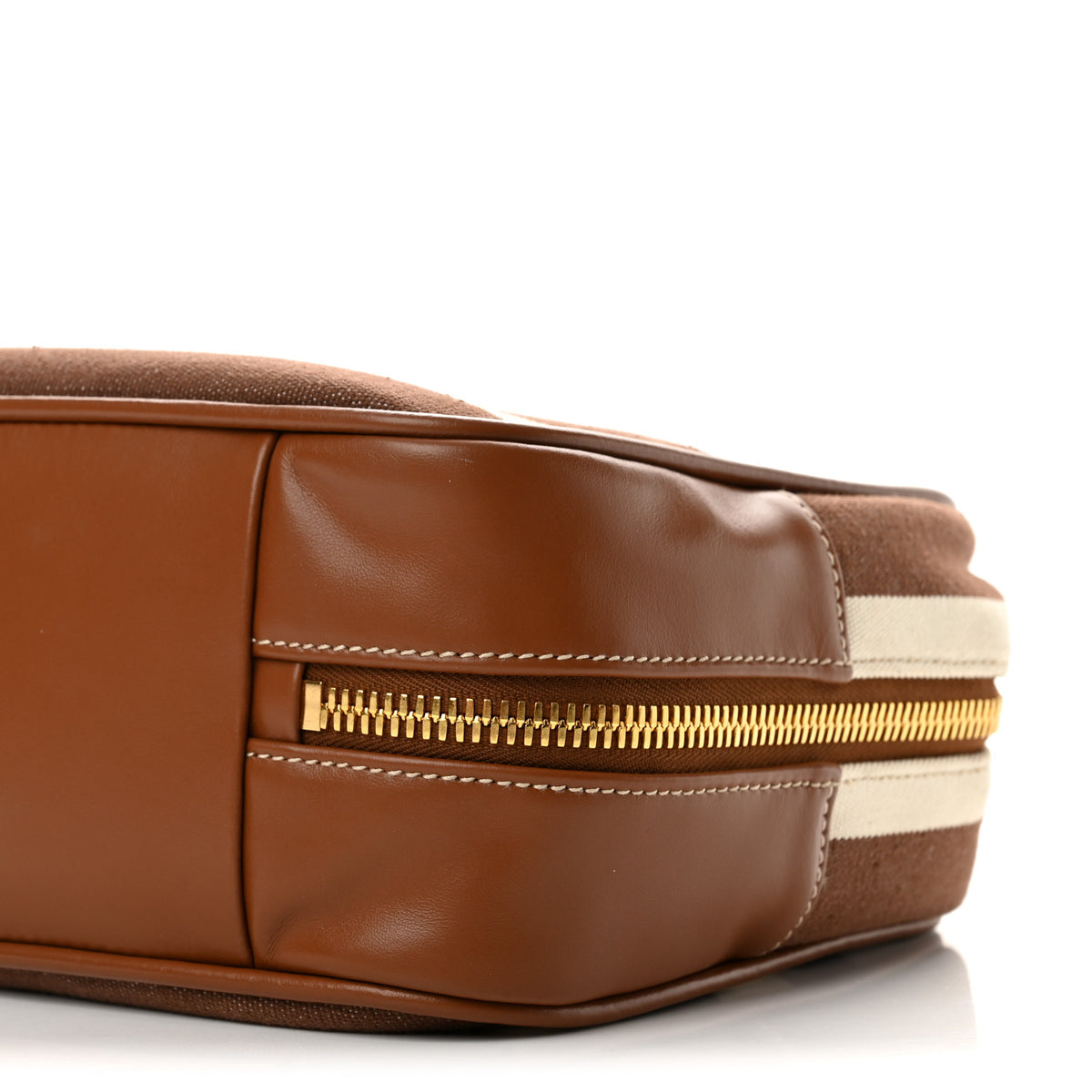 Canvas Calfskin Striped Large Beau Top Handle Bag Cacao Naturale