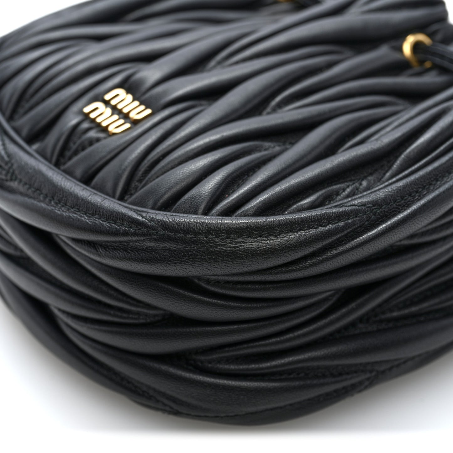 Nappa Matelasse Mini Drawstring Bucket Bag Black