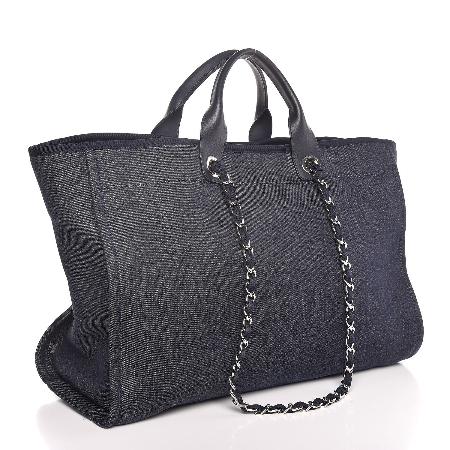 Chanel Denim Large Deauville Tote Blue Orange 3 of 7