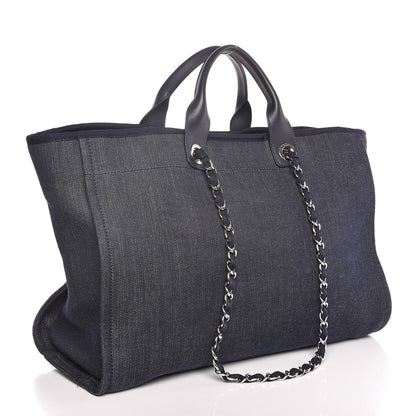 Chanel Denim Large Deauville Tote Blue Orange 3 of 7