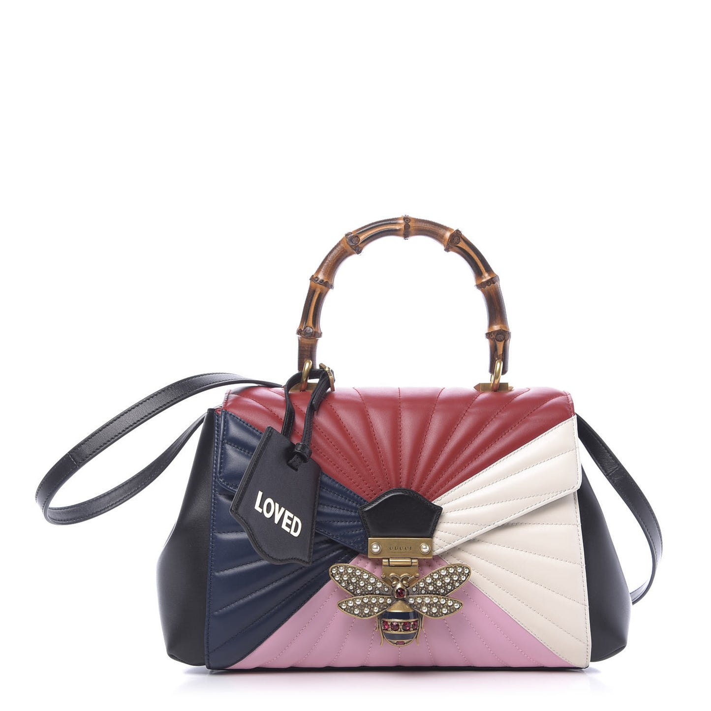 Calfskin Bamboo Trapuntata Queen Margaret Top Handle Bag Blue Agata Hibiscus Red Mystic White Sugar Pink