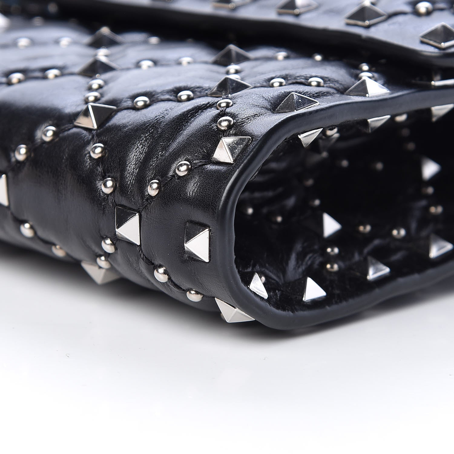Valentino Garavani Lambskin Beaded Rockstud Spike Wallet on Chain Black 9 of 11
