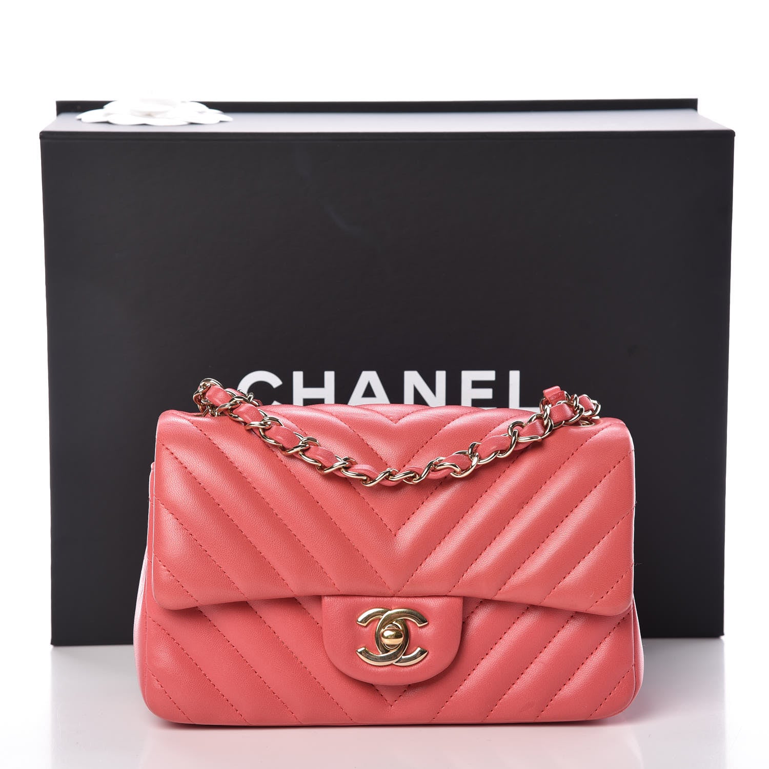 Chanel Lambskin Chevron Quilted Mini Rectangular Flap Pink 15 of 15