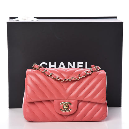 Chanel Lambskin Chevron Quilted Mini Rectangular Flap Pink 15 of 15