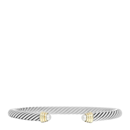 David Yurman Sterling Silver 14K Yellow Gold Pearl 5mm Cable Classics Petite Color Bracelet 1 of 3