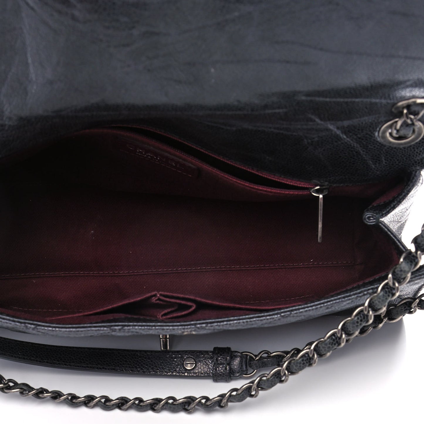 Crumpled Grained Calfskin Jumbo CC Crave Flap Black