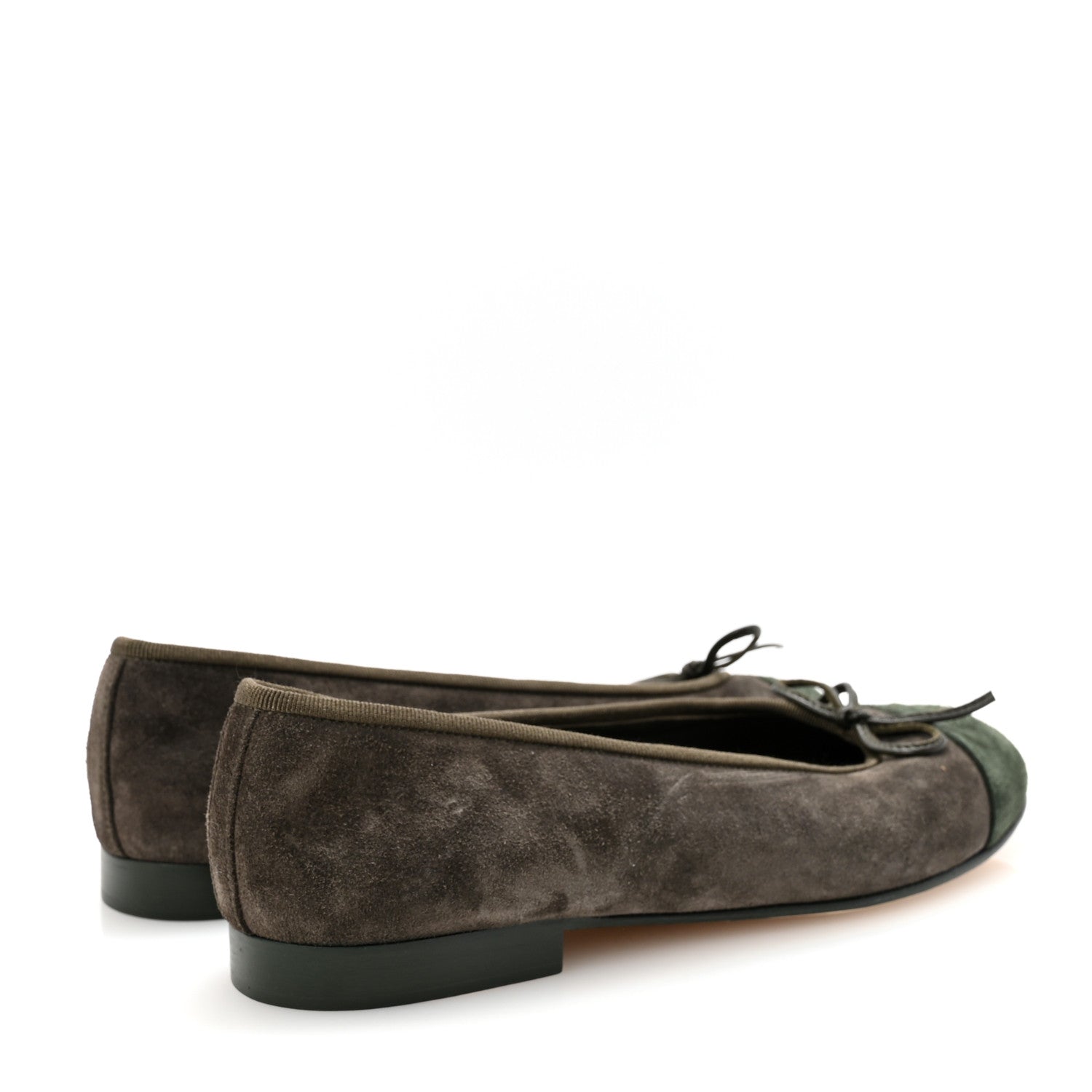 Chanel Suede Calfskin Cap Toe CC Ballerina Flats 38.5 Dark Khaki Dark Green 5 of 9