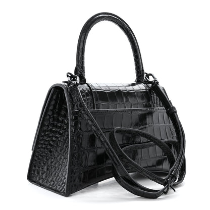 Balenciaga Shiny Calfskin Monochrome Crocodile Embossed Small Hourglass Top Handle Bag Black 3 of 15