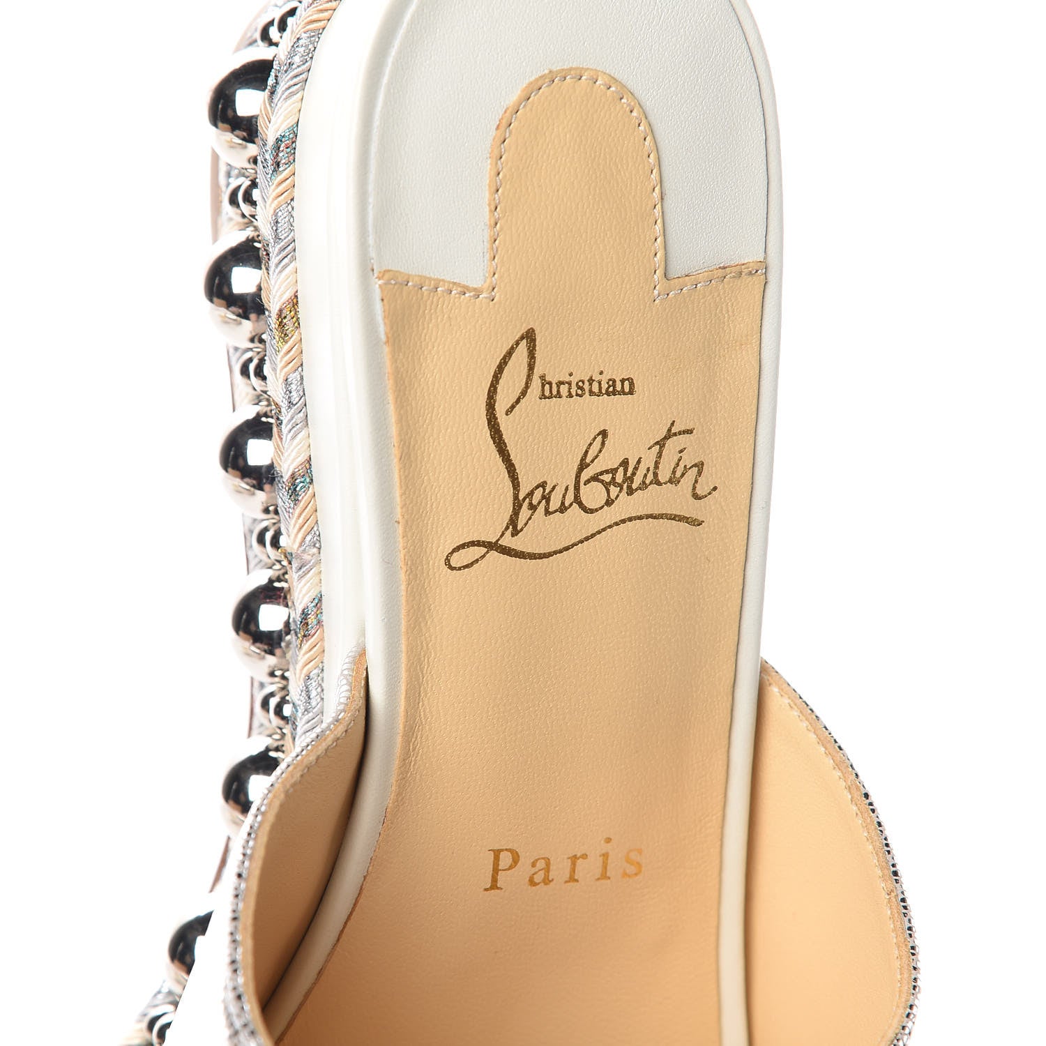 Christian Louboutin Laminato Lizard Embossed Janibasse 60 Mules 38 Latte Silver 7 of 10