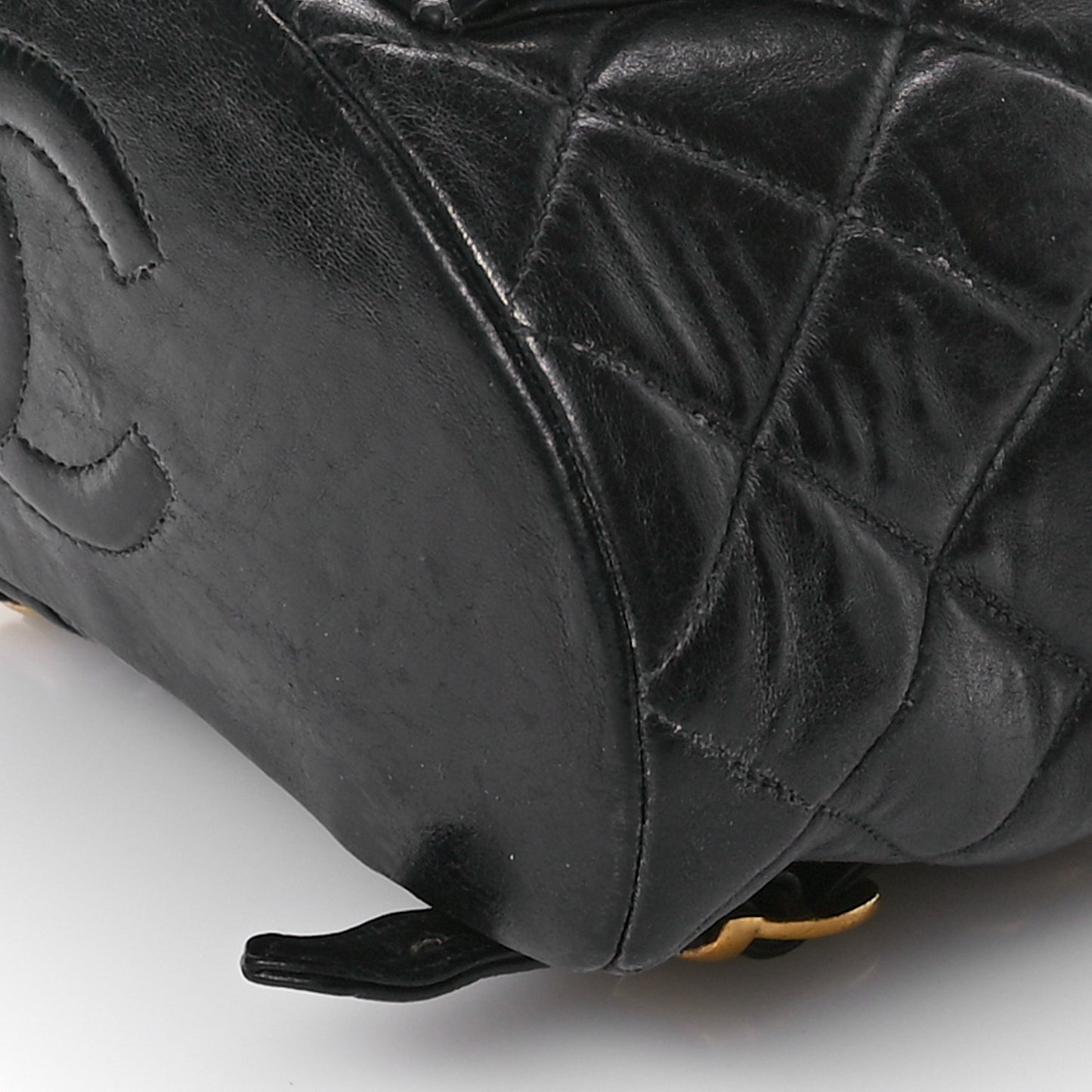 Lambskin Quilted Drawstring Backpack Black