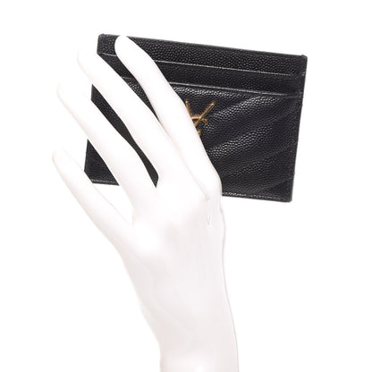 Saint Laurent Grain De Poudre Matelasse Chevron Monogram Credit Card Case Black 2 of 11