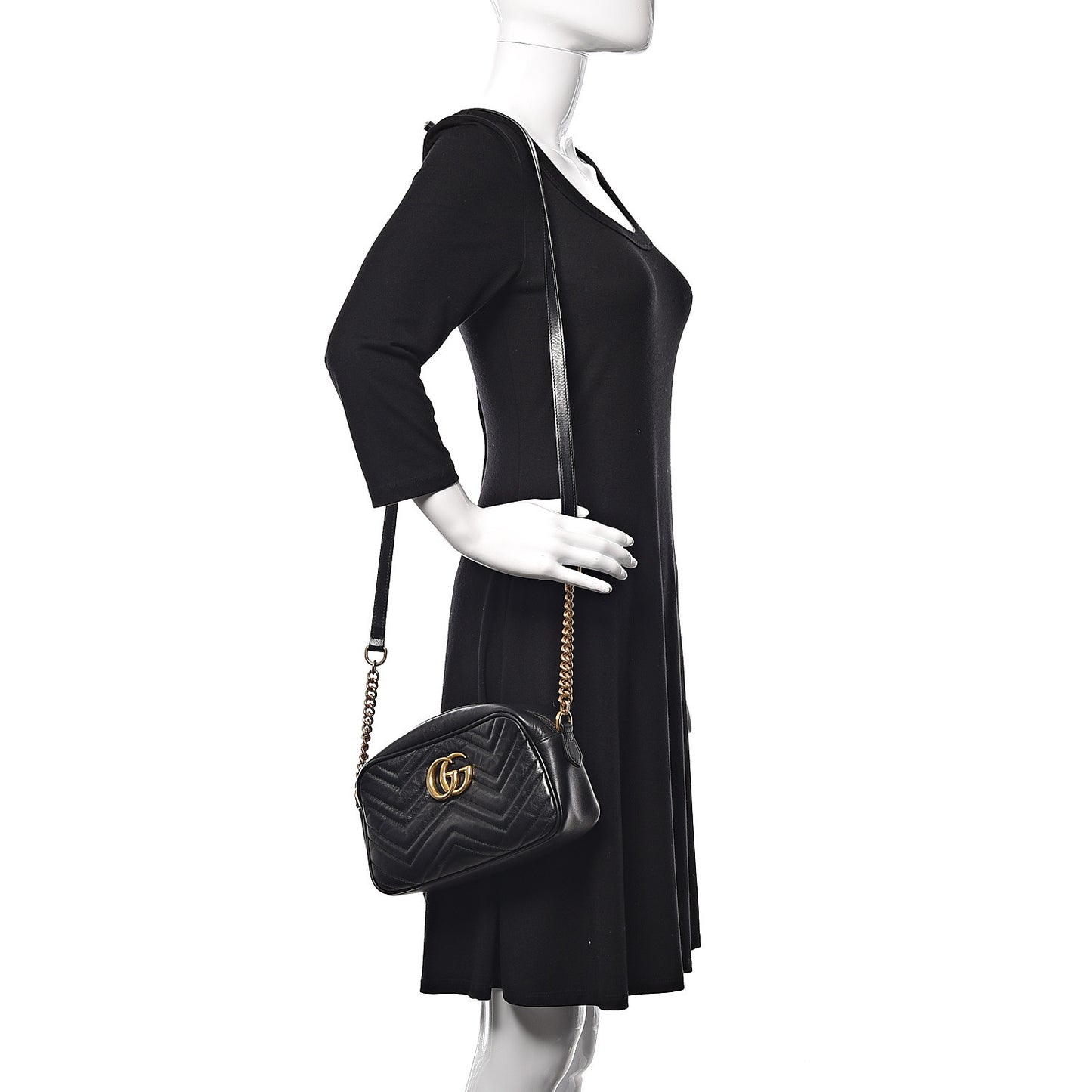 Calfskin Matelasse Small GG Marmont Chain Shoulder Bag Black