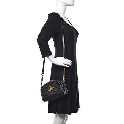 Gucci Calfskin Matelasse Small GG Marmont Chain Shoulder Bag Black 2 of 10