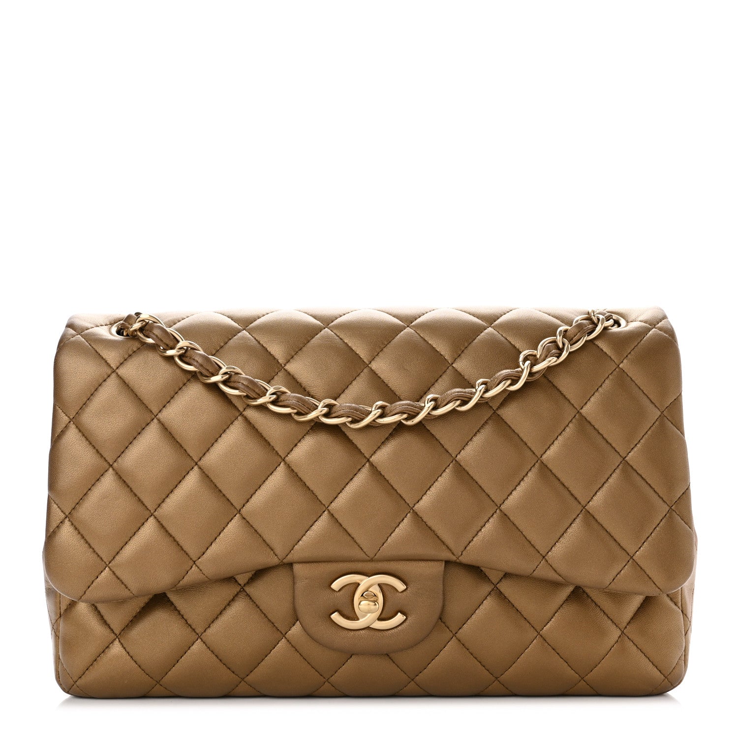 Chanel Metallic Lambskin Quilted Jumbo Double Flap Gold 1 of 10