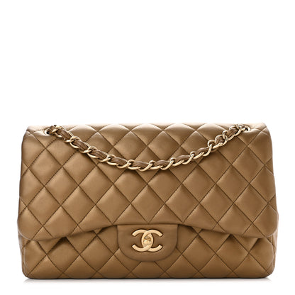 Chanel Metallic Lambskin Quilted Jumbo Double Flap Gold 1 of 10