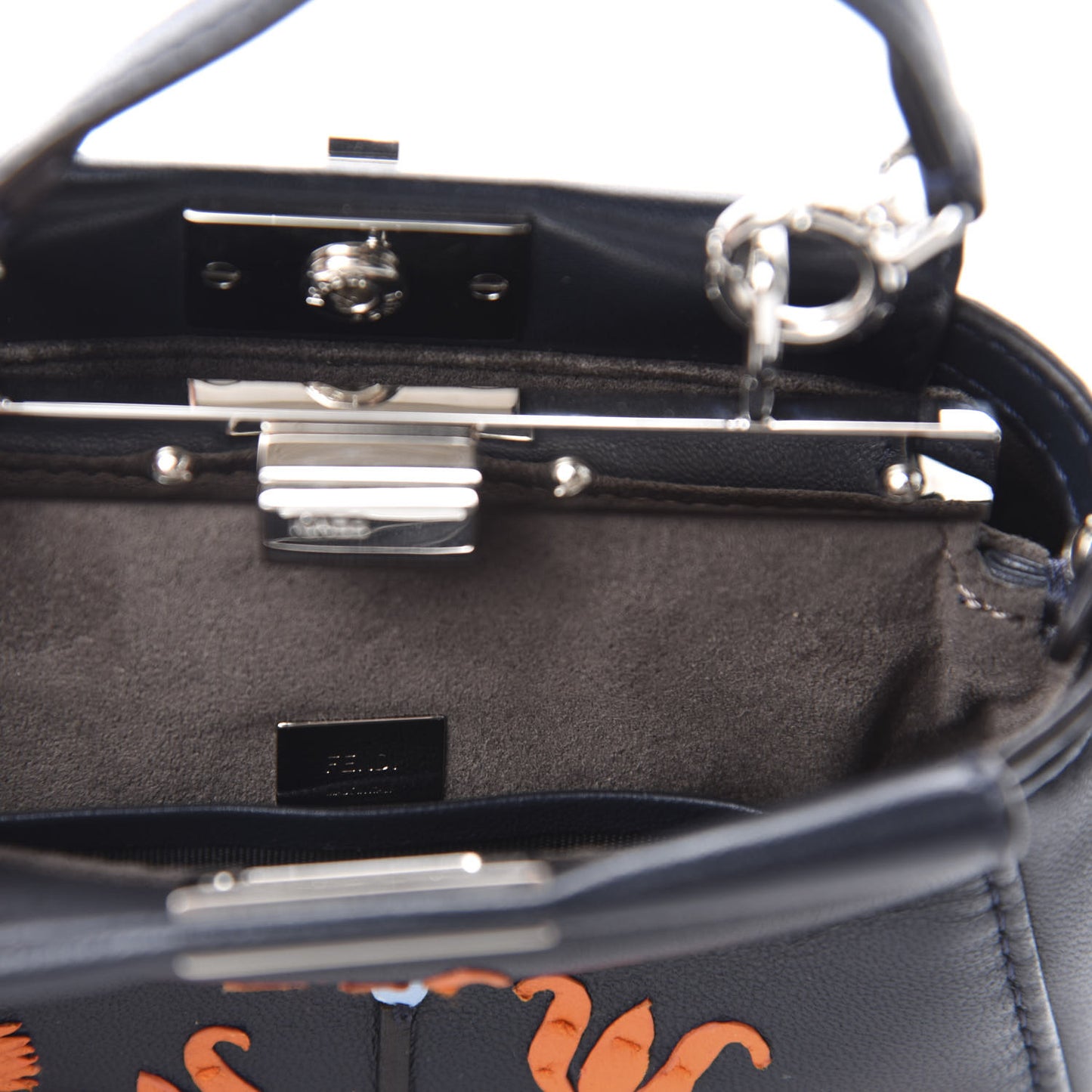 Shiny Nappa Botanic Garden Embroidered Micro Peekaboo Iconic Satchel Ocean Arancio