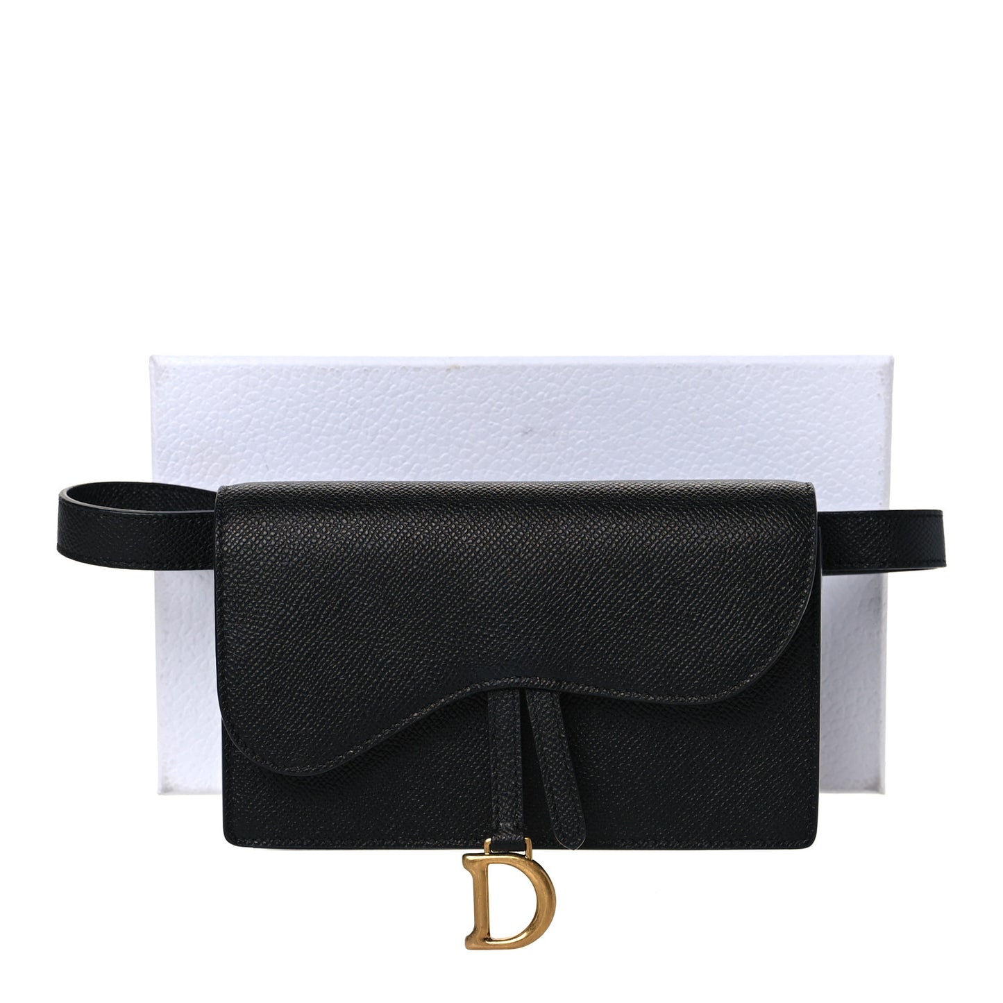 Grained Calfskin Saddle Belt Bag Black