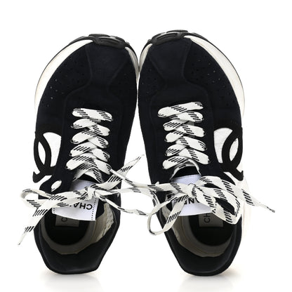 Chanel Fabric Suede Kidskin CC Sneakers 37.5 Dark Navy White 2 of 12