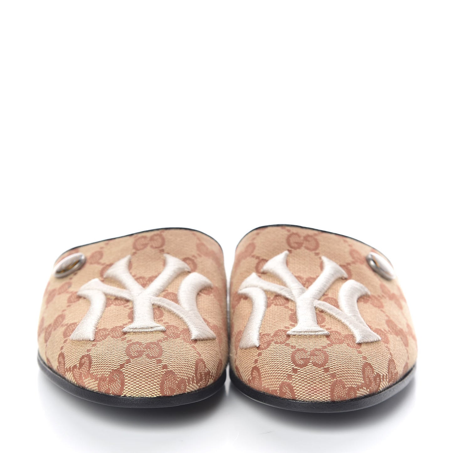 X MLB Monogram NY Yankees Embroidered Womens GG Slippers 37 Beige Ruggine