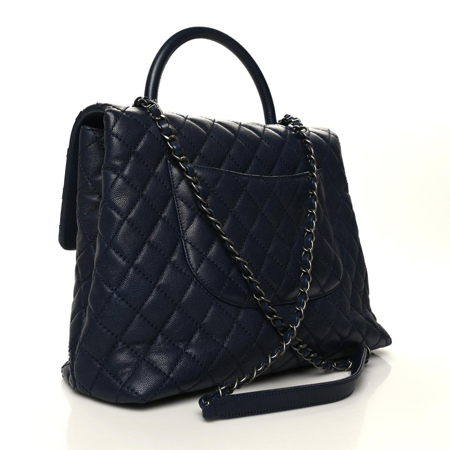 Chanel Caviar Quilted Medium Coco Handle Flap Navy Blue 3 of 11