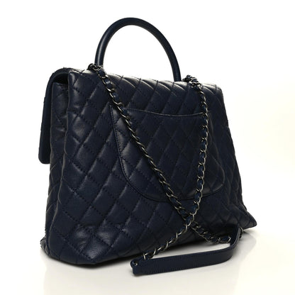 Chanel Caviar Quilted Medium Coco Handle Flap Navy Blue 3 of 11