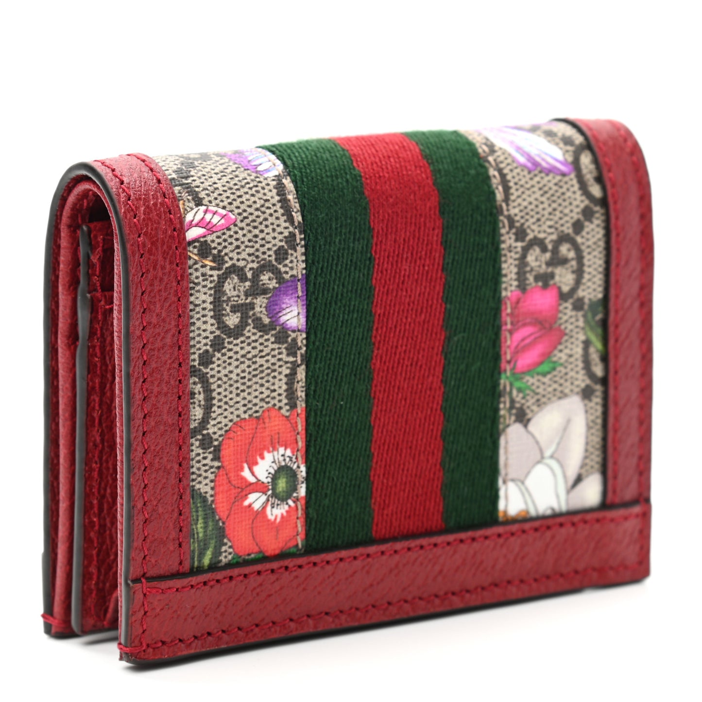 GG Supreme Monogram Flora Web Ophidia Card Case Red