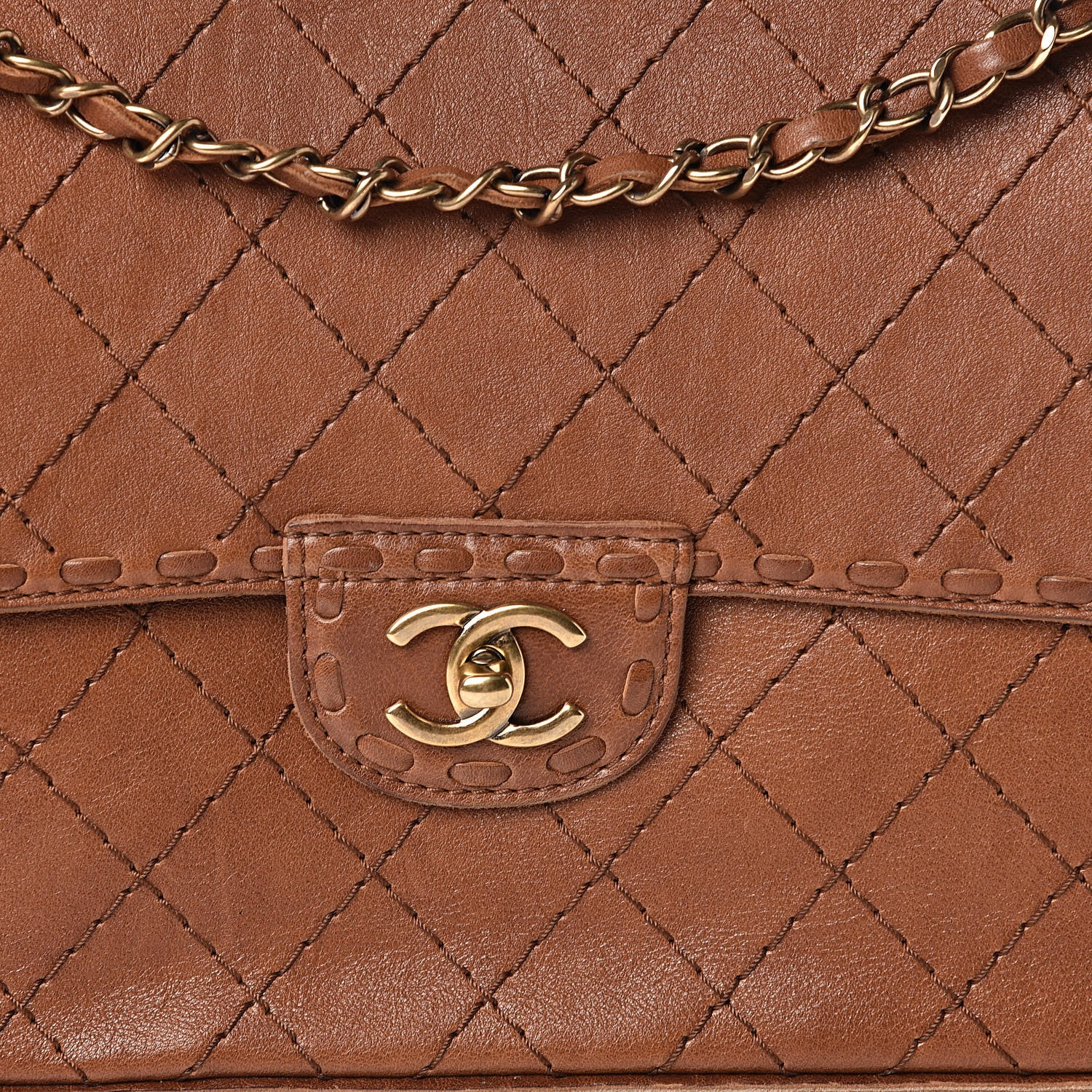 Chanel Calfskin Stitched Large Vintage Flap Brown 12 of 13