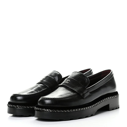 Chanel Crinkled Calfskin CC Chain Mocassin Loafers 39 Black 3 of 8