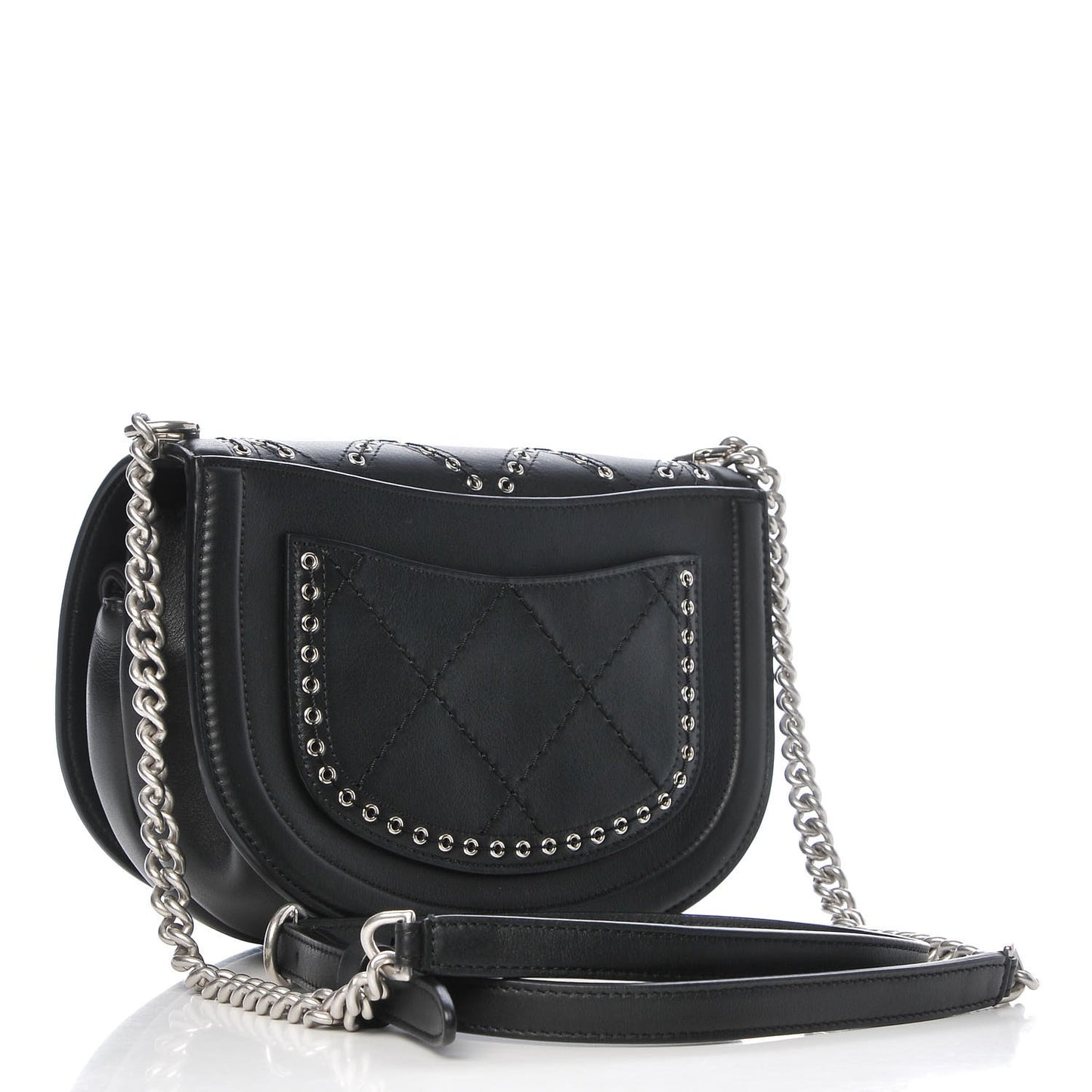 Calfskin Coco Eyelets Small Flap Bag Black