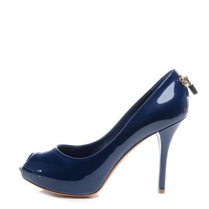 Louis Vuitton Patent Leather Oh Really Peep Toe Pumps Blue 37.5 1 of 6