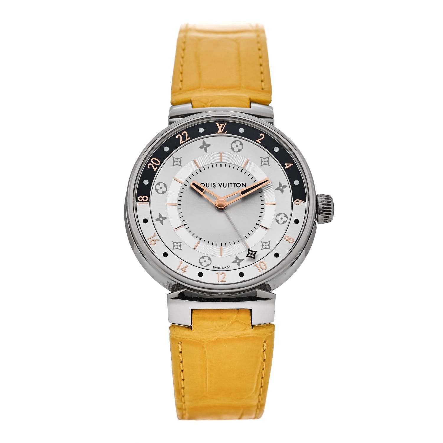 Louis Vuitton Stainless Steel Alligator 38mm Tambour Moon Quartz Watch Yellow 1 of 5
