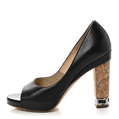 Chanel Lambskin Cork Chain CC Peep Toe Pumps 37 Black 1 of 8