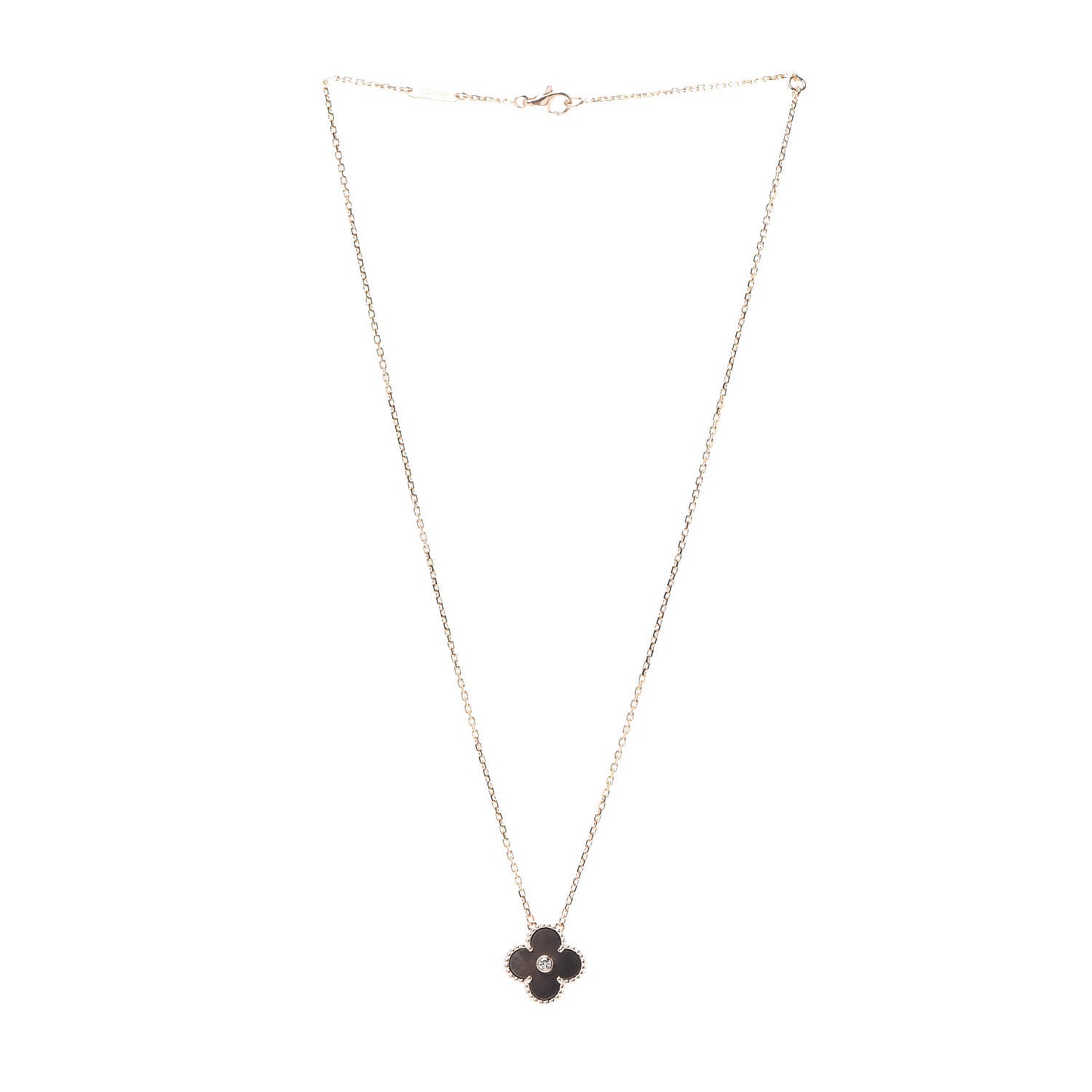 18K Rose Gold Diamond Grey Mother of Pearl Vintage Alhambra Pendant Necklace