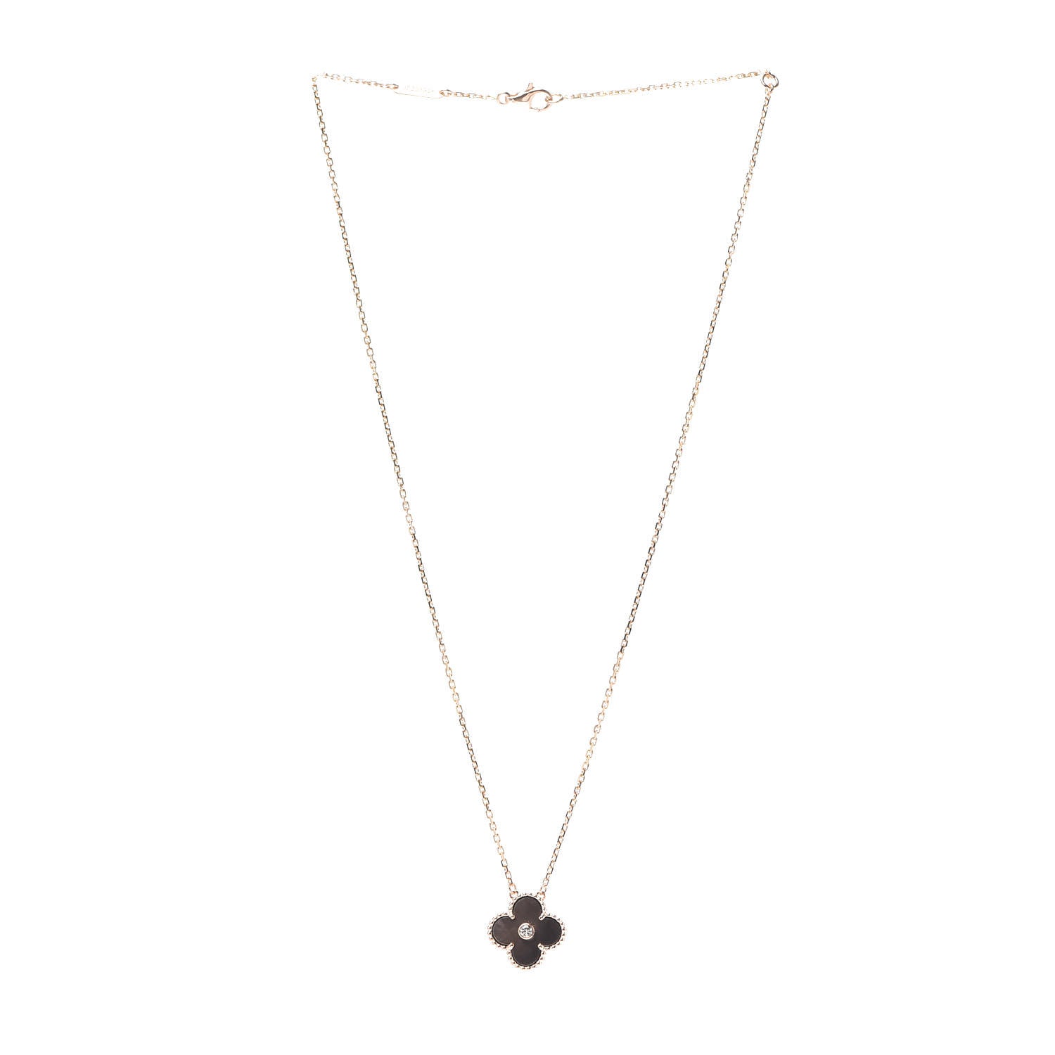 Van Cleef & Arpels 18K Rose Gold Diamond Grey Mother of Pearl Vintage Alhambra Pendant Necklace 3 of 6
