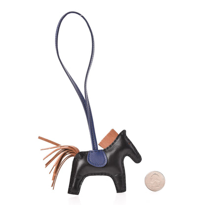 Hermes Milo Lambskin Grigri Rodeo Horse Bag Charm PM Black Bleu Saphir Gold 2 of 5