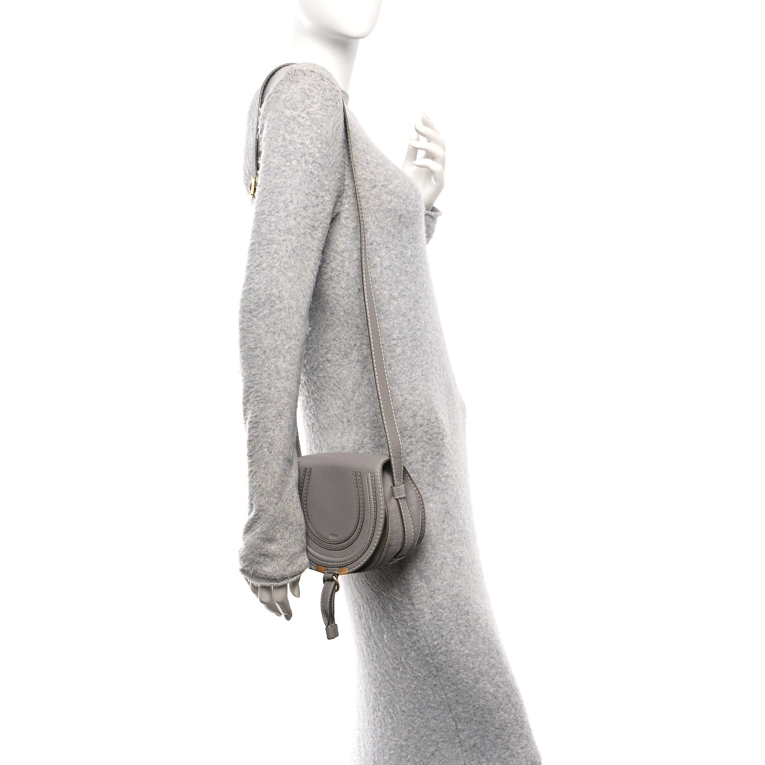 Chloe Grained Calfskin Small Marcie Saddle Bag Cashmere Grey 3 of 21