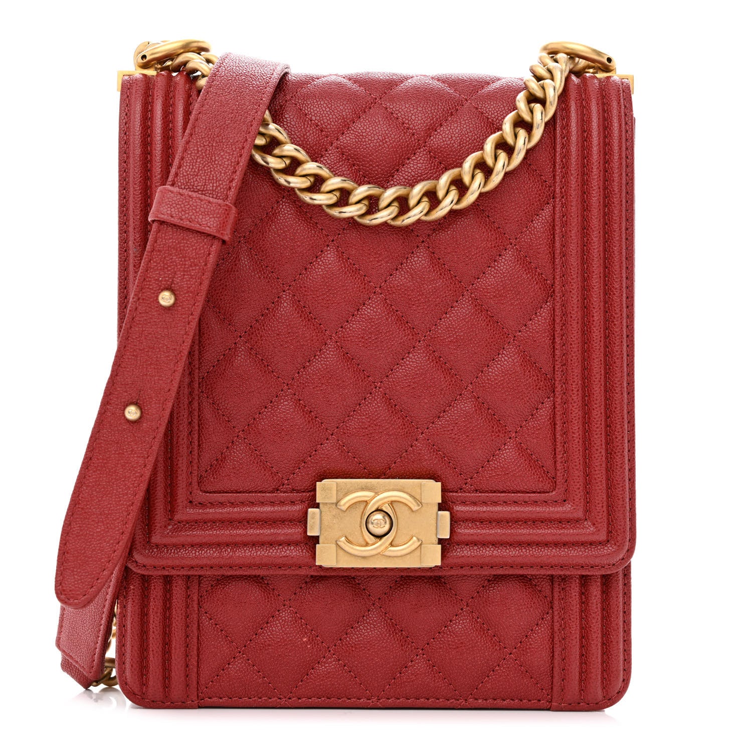 Chanel Caviar Quilted North South Boy Flap Red 1 of 11