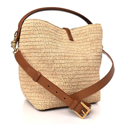 Saint Laurent Raffia Vegetable Tanned Calfskin Le 37 Bucket Bag Natural Brick 4 of 9