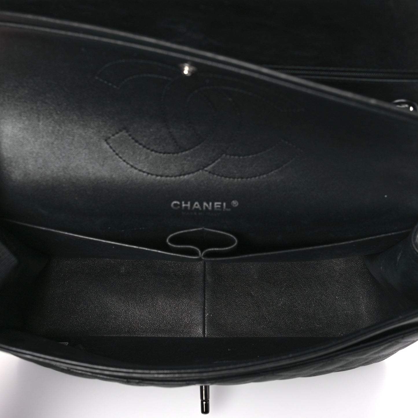 Crumpled Calfskin Quilted Jumbo Double Flap So Black