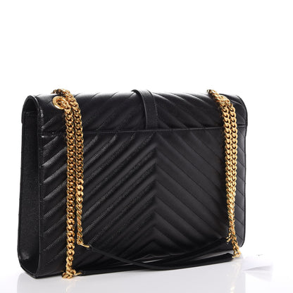 Saint Laurent Grain De Poudre Matelasse Chevron Large Monogram Satchel Black 3 of 9