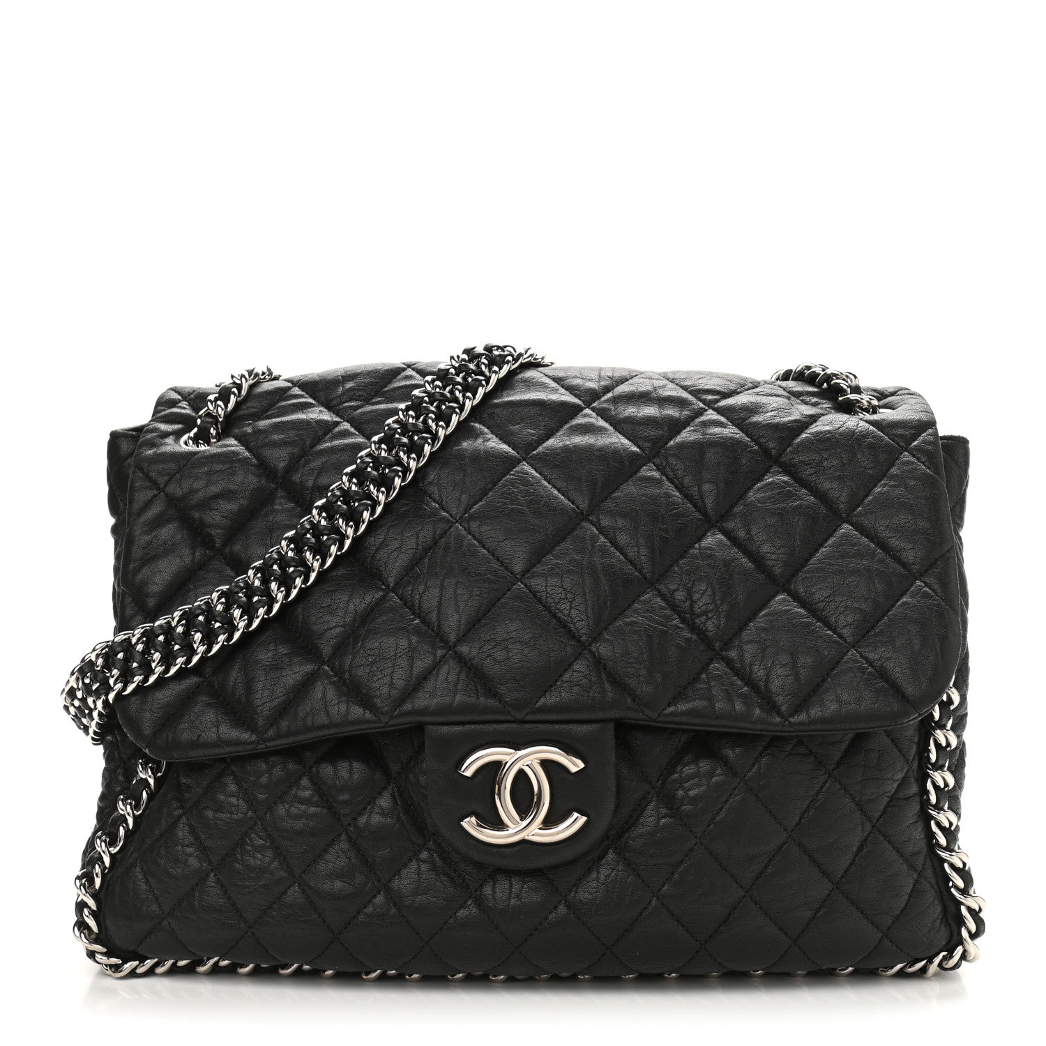 Chanel Washed Lambskin Quilted Maxi Chain Around Flap Black 1 of 10