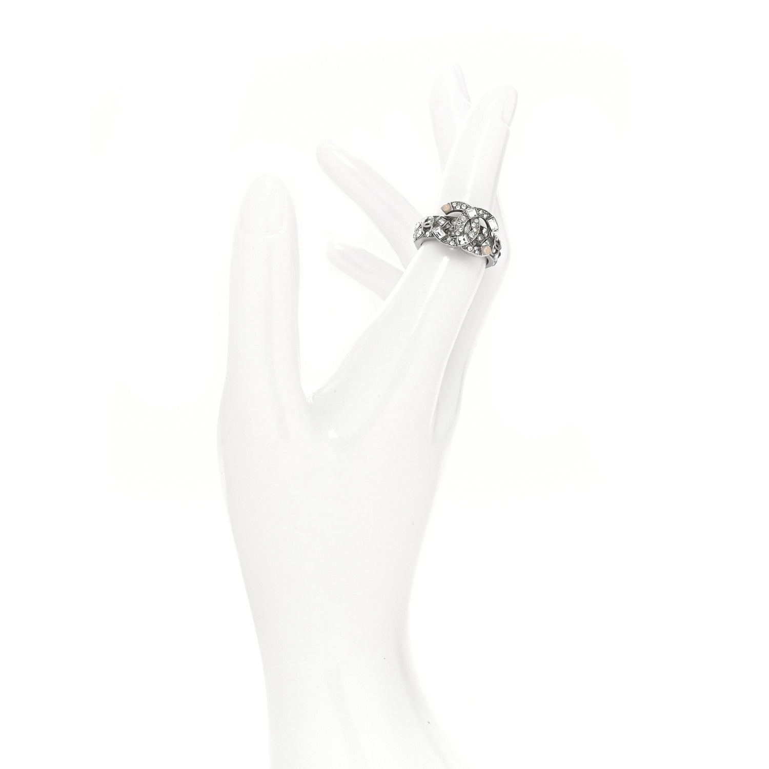 Chanel Crystal CC Ring 6 Silver 2 of 4