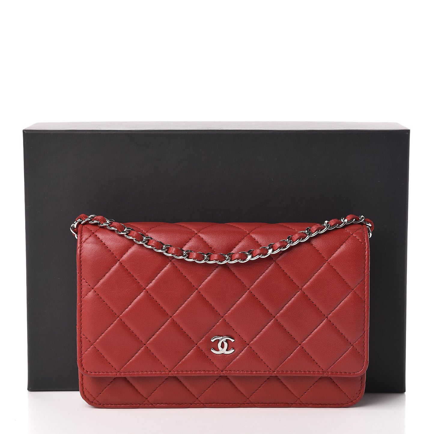 Lambskin Quilted Wallet On Chain WOC Red
