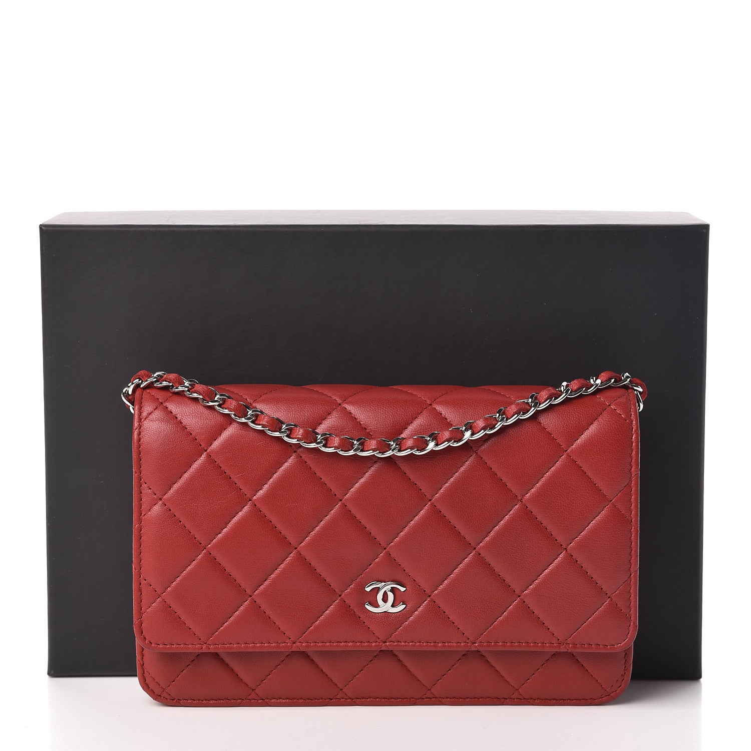 Chanel Lambskin Quilted Wallet On Chain WOC Red 12 of 12