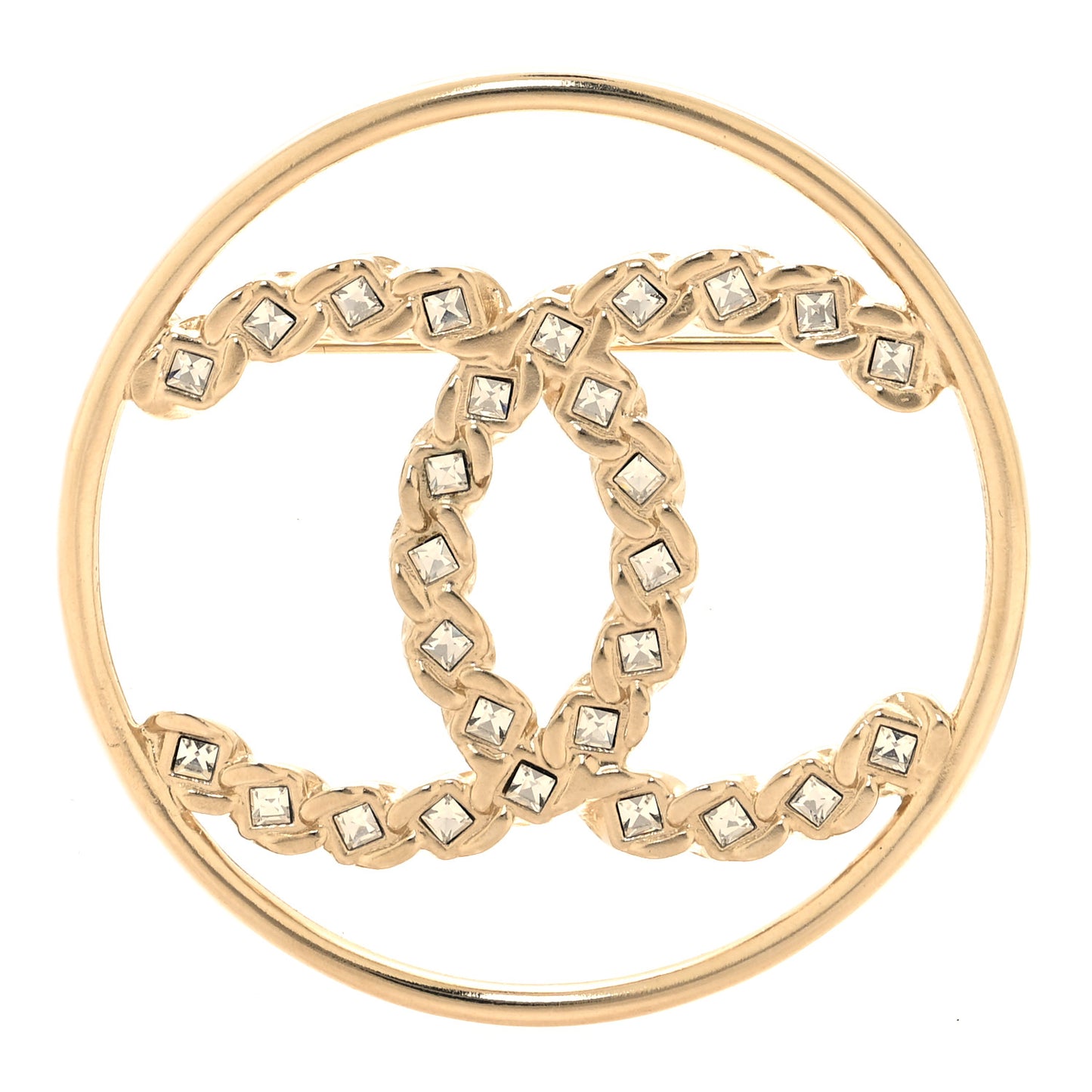 Crystal Round CC Brooch Gold