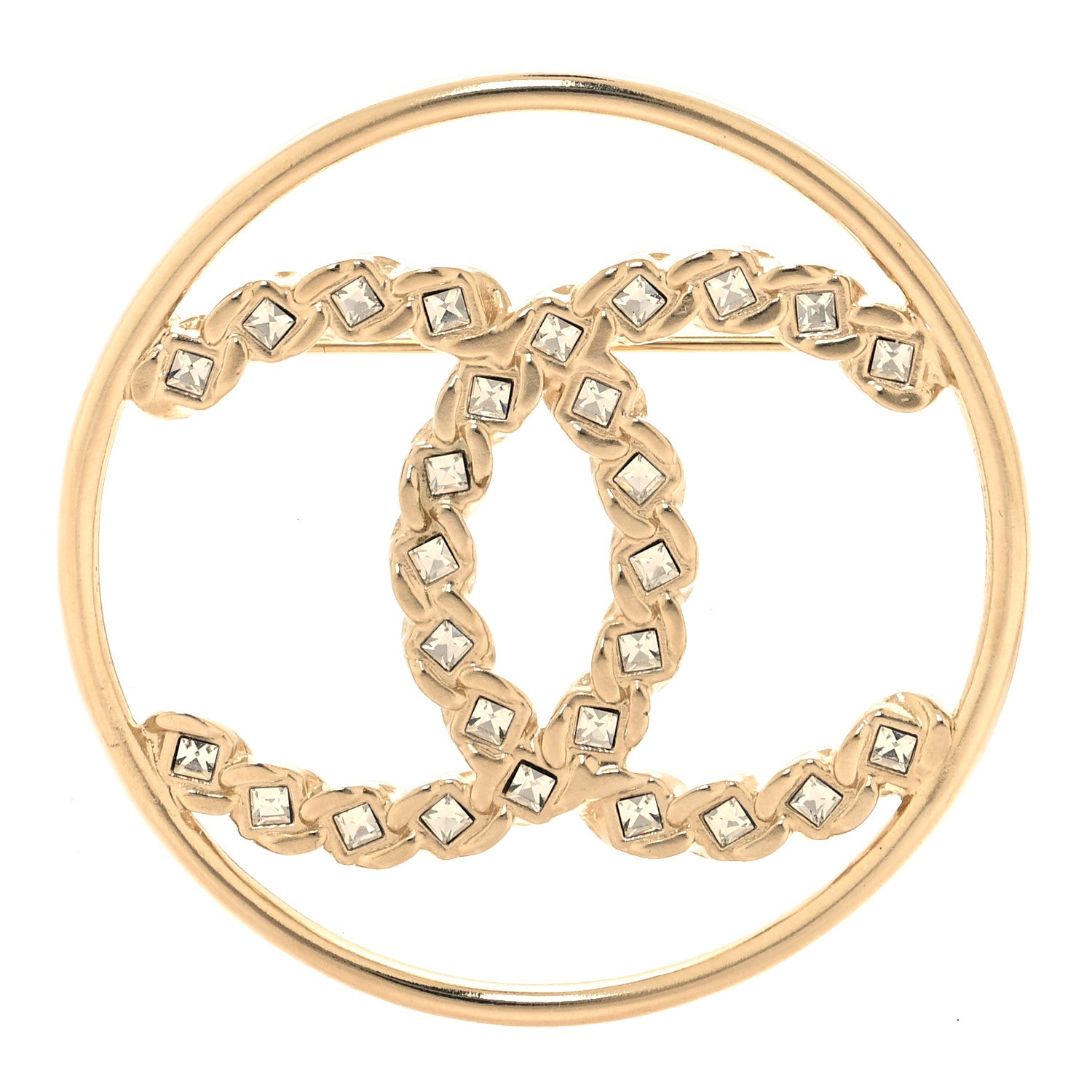 Chanel Crystal Round CC Brooch Gold 1 of 3