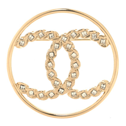 Chanel Crystal Round CC Brooch Gold 1 of 3