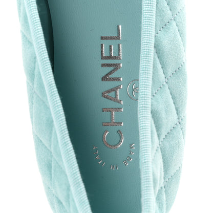 Chanel Suede Calfskin Quilted Cap Toe CC Ballerina Flats 38 Light Blue 8 of 9