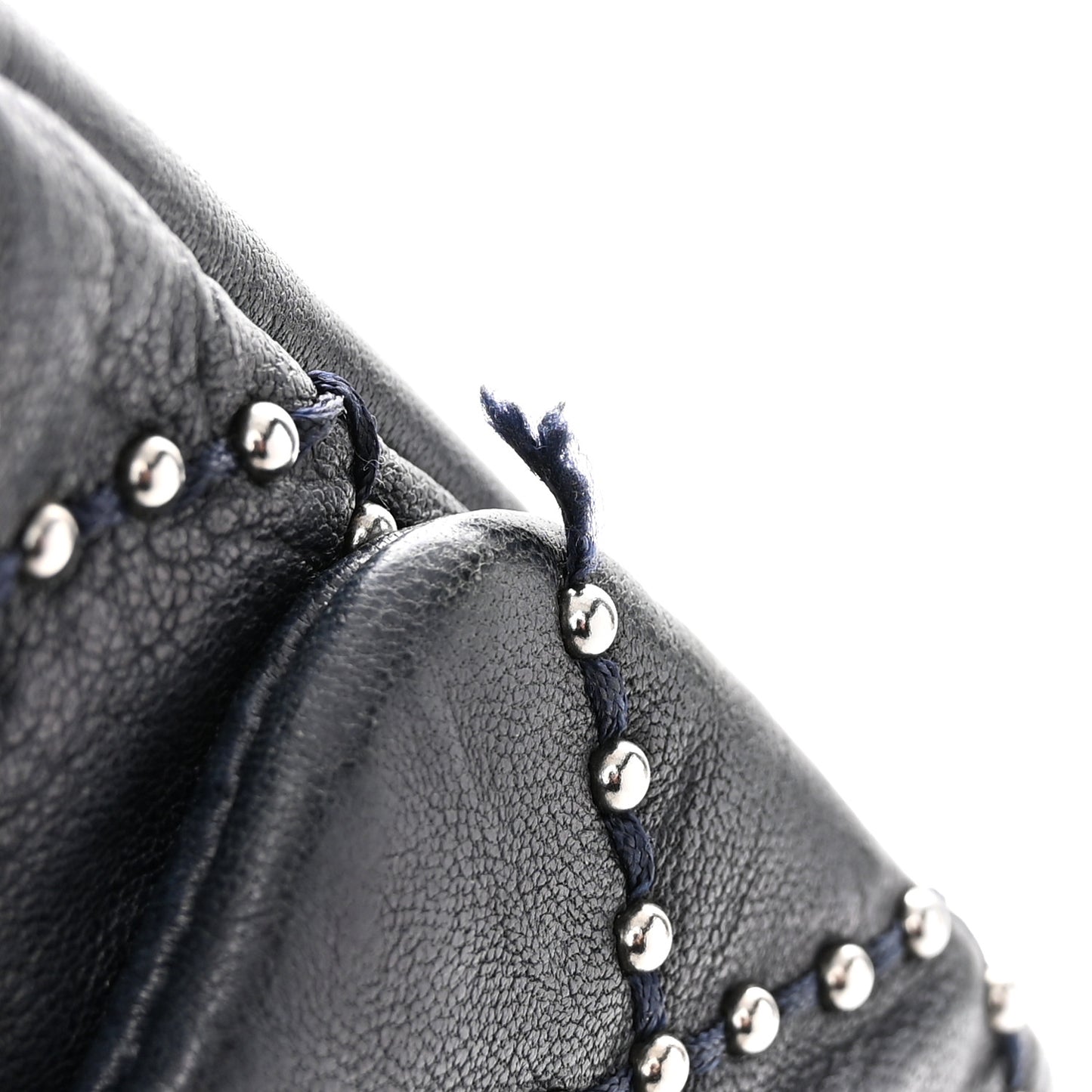 Washed Lambskin Studded Metal Beauty Flap Navy