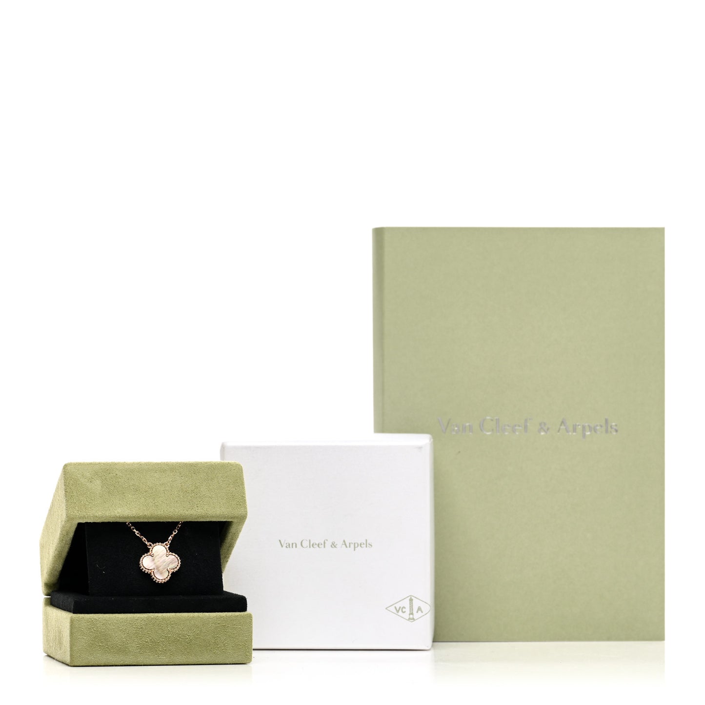 18K Rose Gold Gray Mother of Pearl Vintage Alhambra Pendant Necklace